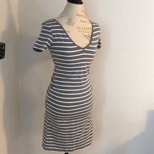 Blue and white striped dress